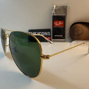 Ray-Ban Gold Aviator Sunglasses Green Lenses Unisex RB3026